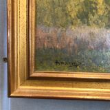 Oil on canvas depicting a landscape, signed Arango. Twentieth century