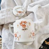 Large sugar bowl or pot in Limoges porcelain Limited Edition of oriental inspiration and hand painted