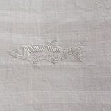 set of 6 19th damask linen napkins embroidered to a fish