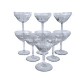 9 coupes à champagne en cristal art déco, gravé à l'acide