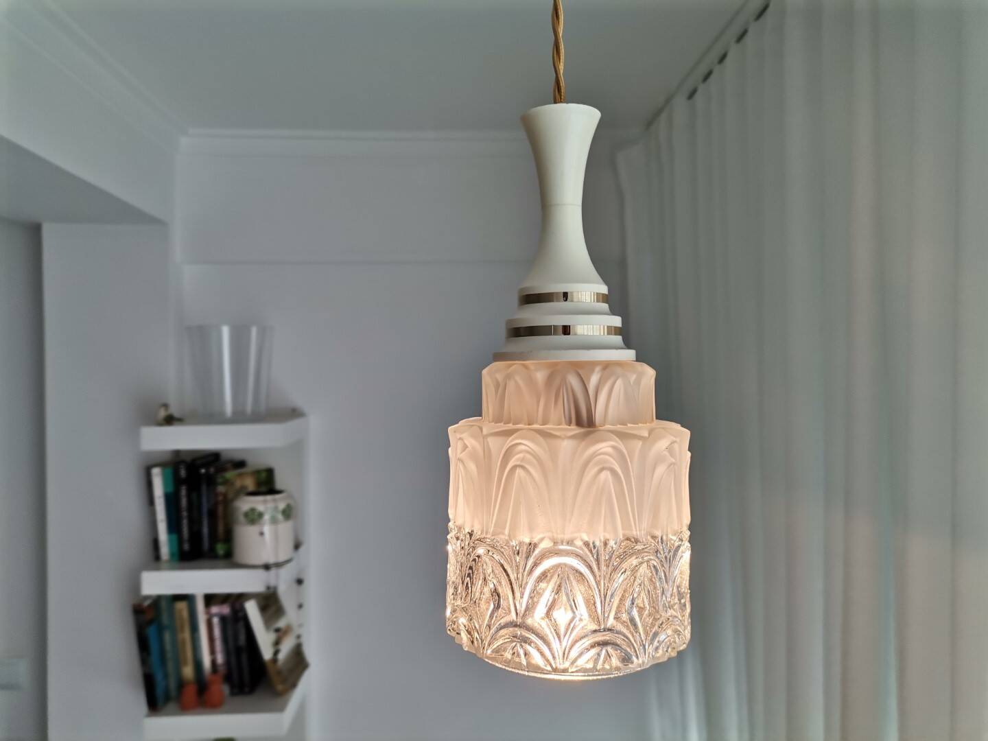 Small mid century clear glass hanging lamp