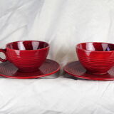 Pair of burgundy red cups with concentric streaks - Saint-Clément - 50s