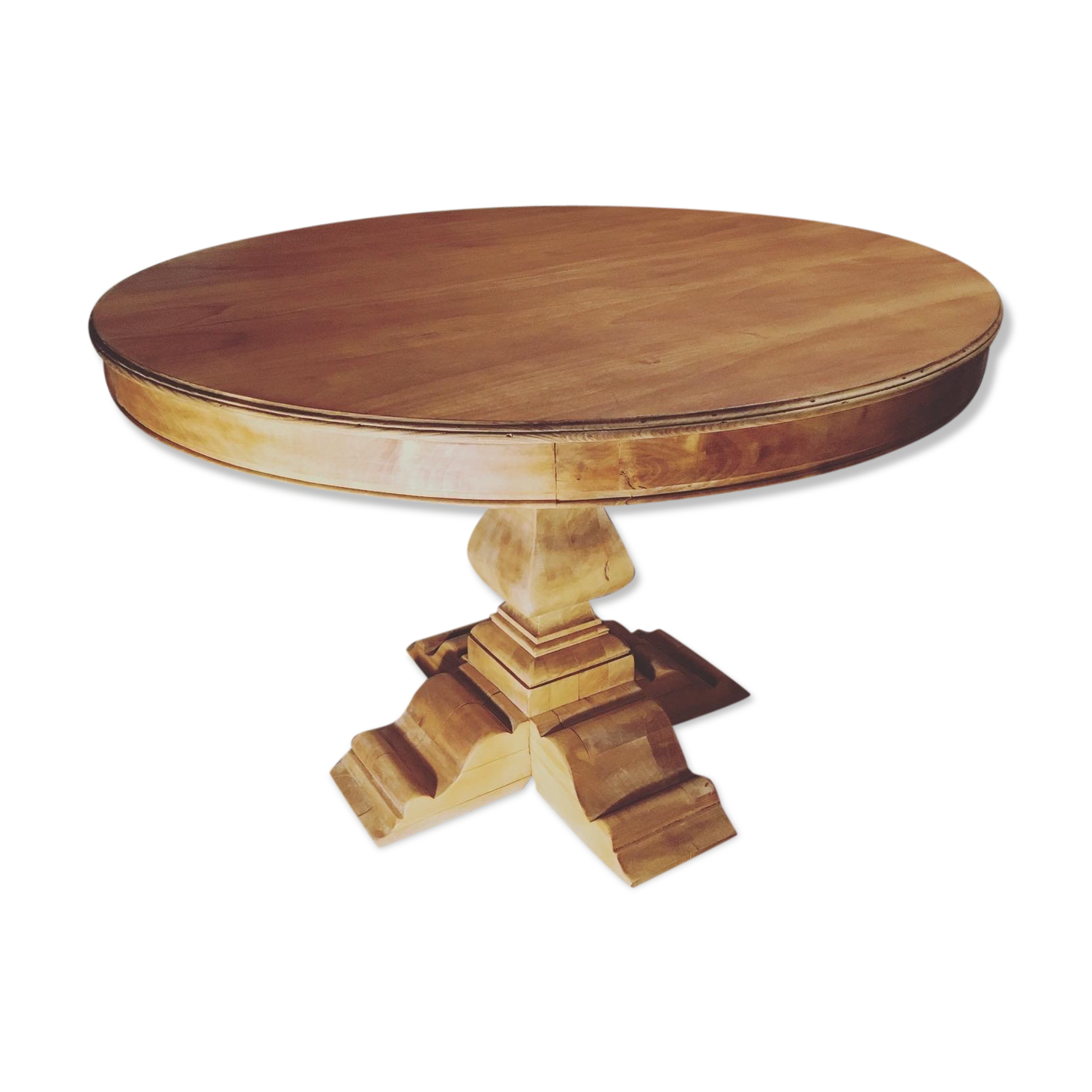 Round table with solid wood central leg entirely restored