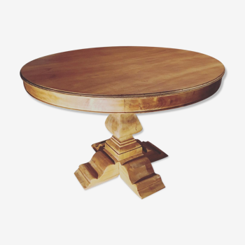 Table ronde bois massif pied central entièrement restaurée
