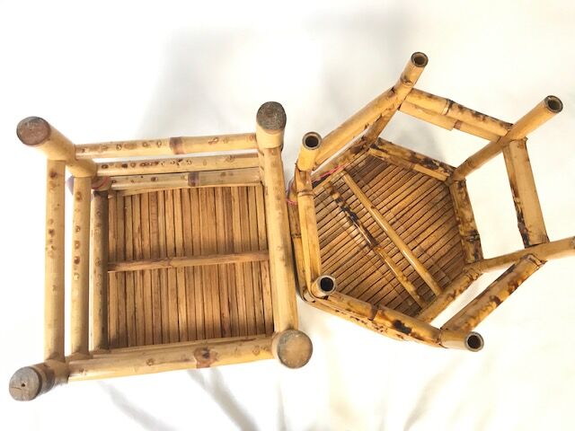 Square and exagonal bamboo stools, vintage