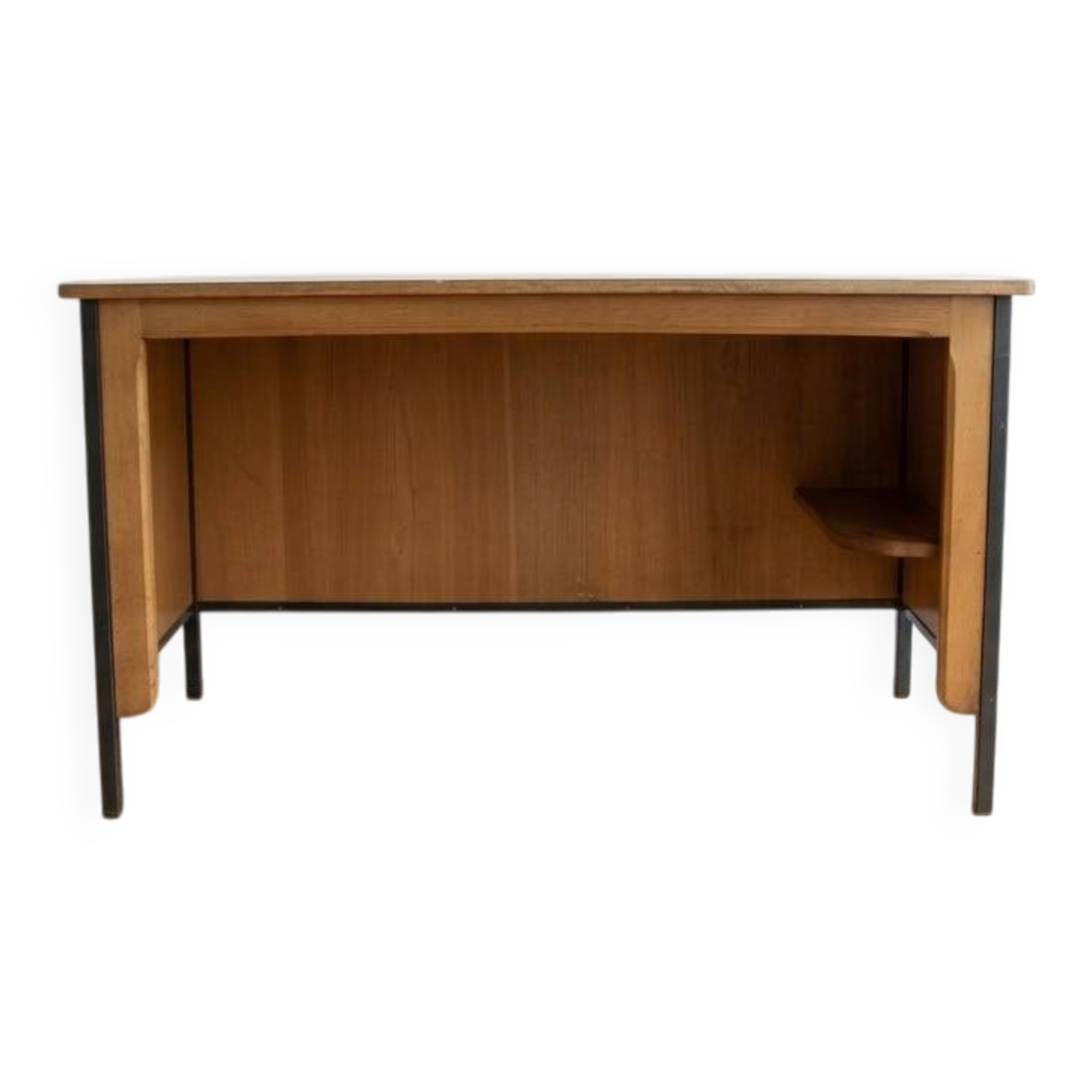 Vintage style desk by Jean Prouvé in oak and black metal.