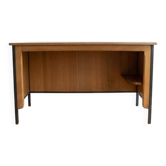 Vintage style desk by Jean Prouvé in oak and black metal.