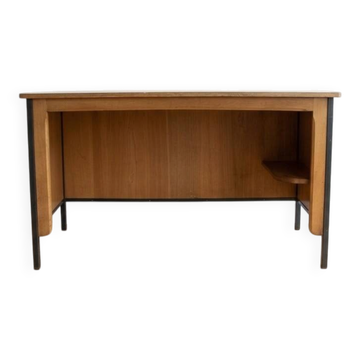 Vintage style desk by Jean Prouvé in oak and black metal.