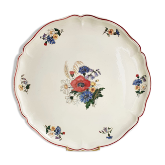 Old pretty round dish hollow earthenware sarreguemines floral decoration "agreste"