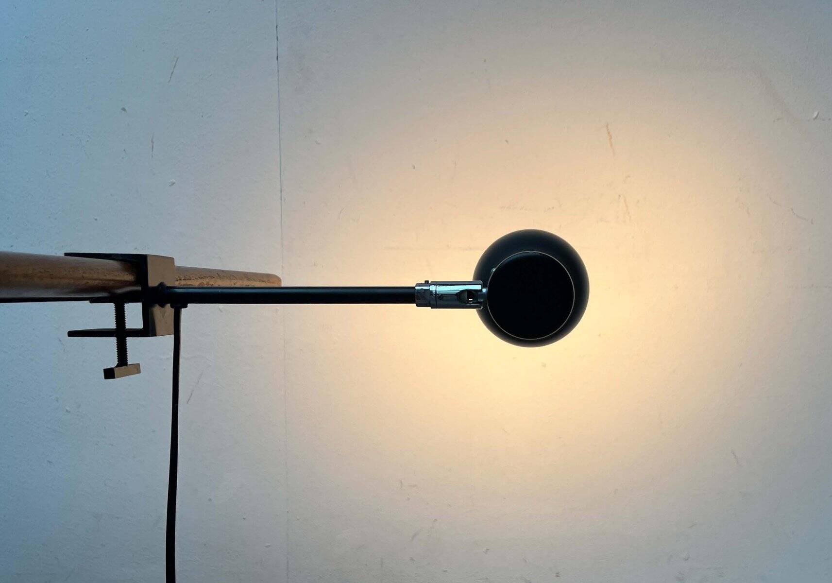 Mid-century minimalist Swiss clamp table lamp by the SLZ team for Swisslamps International, 1960s.
