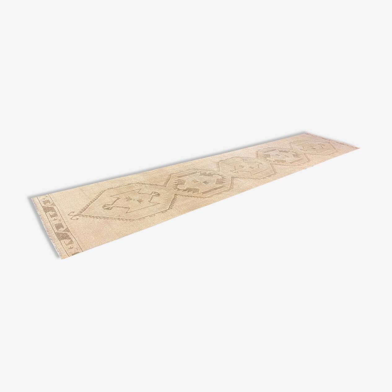 Vintage Handmade Soft Beige and Brown Long Hallway Runner