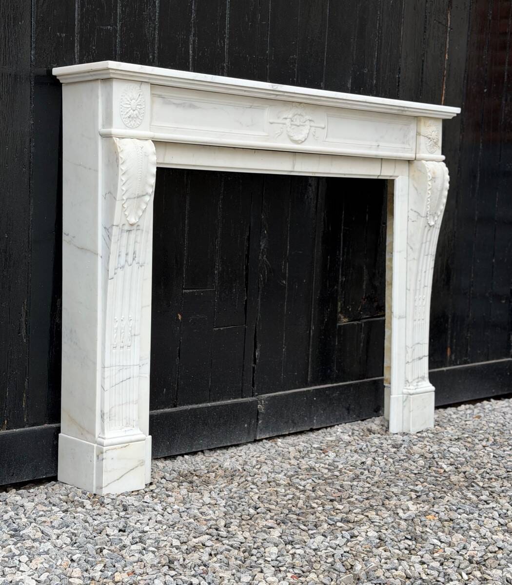 Louis XVI style fireplace in white Carrara marble circa 1880
