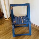 Folding chair in blue painted wood, Italy 1960