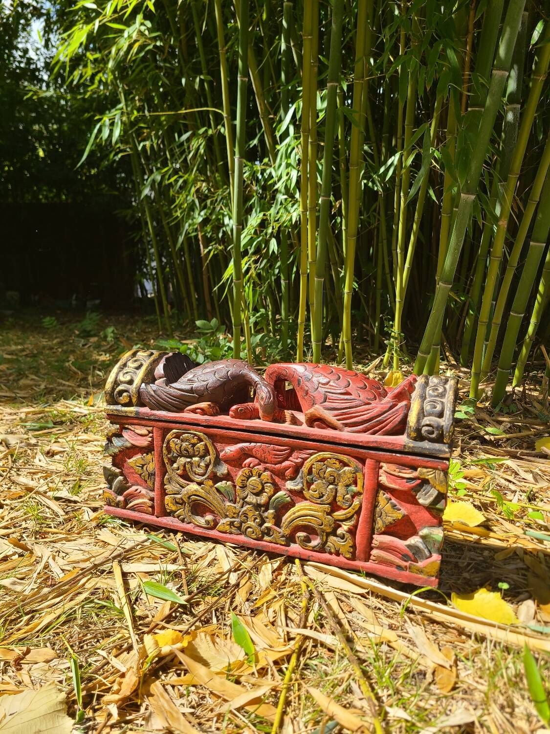 Balinese carved wooden box