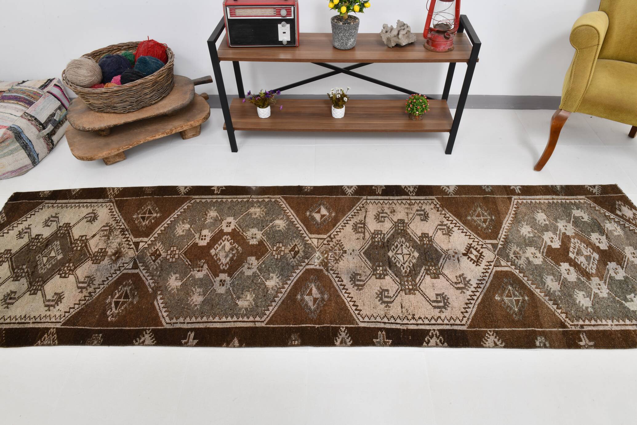 3x10 Dark Brown Oriental Persian Runner Rug 87x302Cm SK 21984