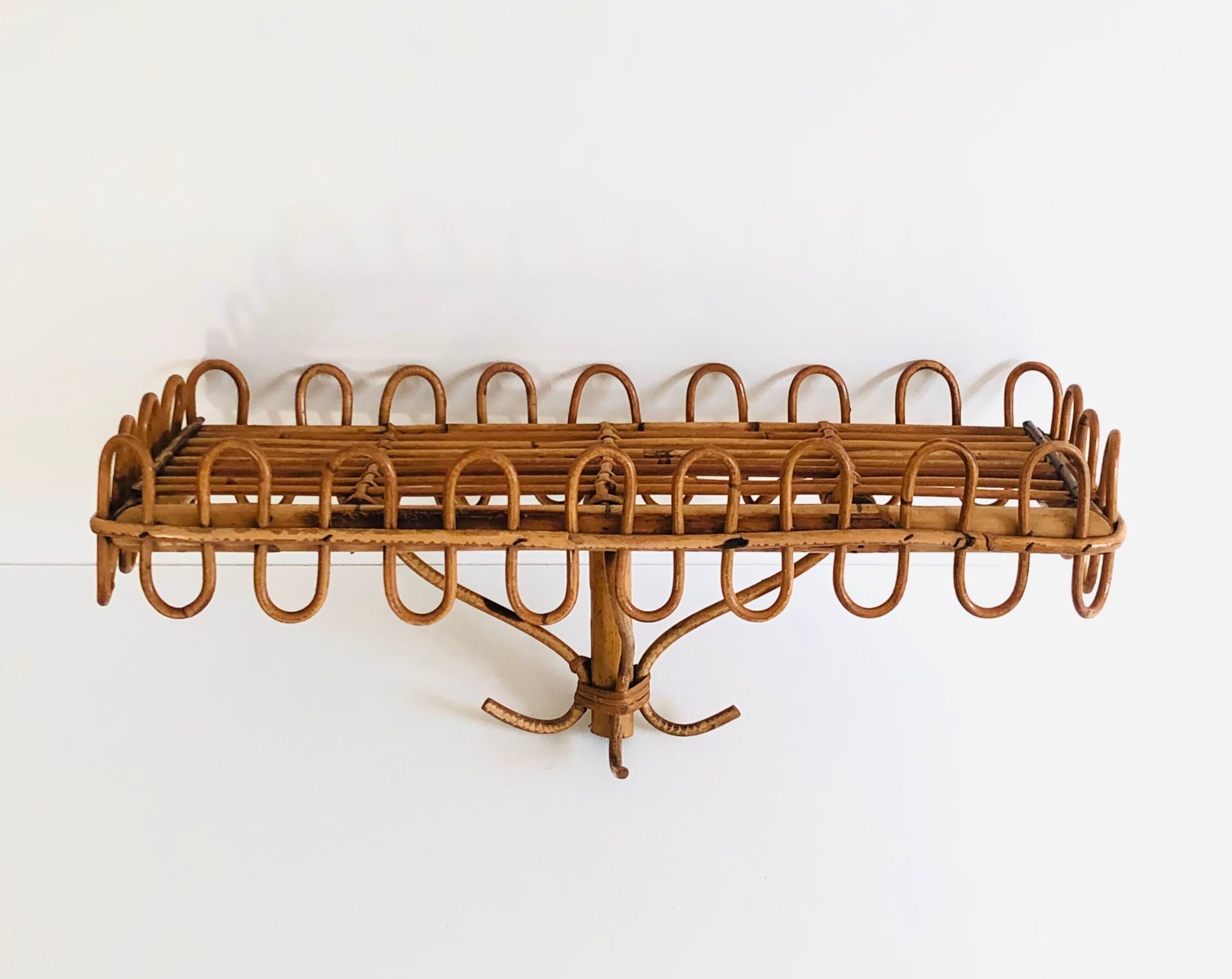 Rectangular rattan wall shelf, Italy 60s