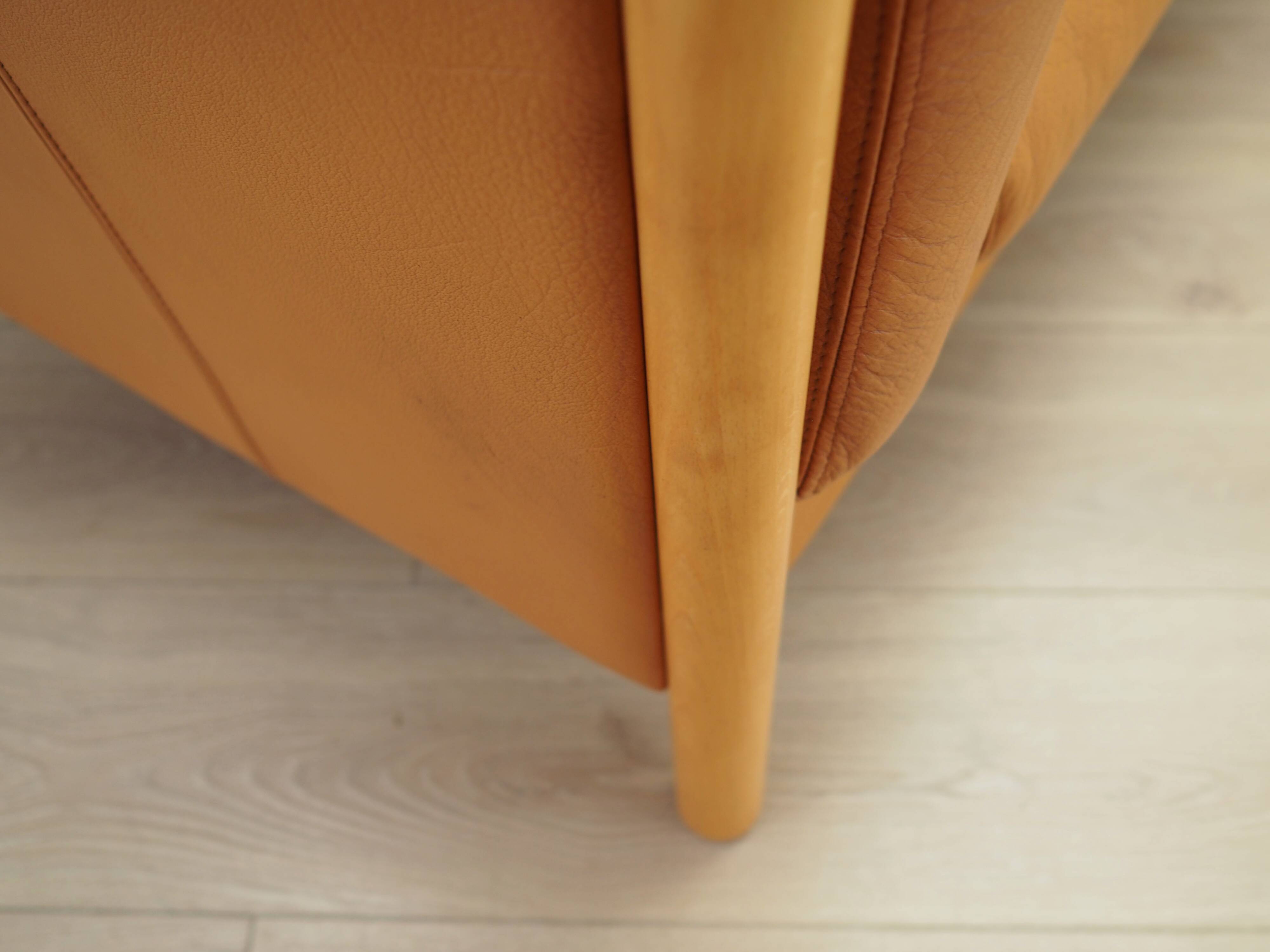 Orange leather sofa, Danish design, 1970s, production: Denmark
