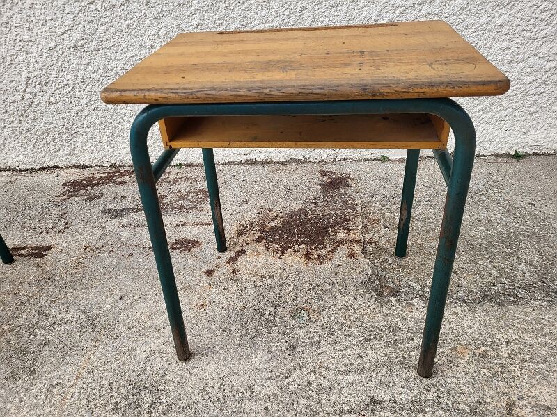 Pair of desks desks school 1960 in metal and oak