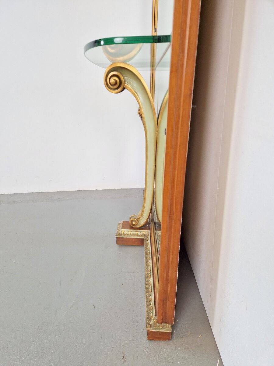 Vintage Floor Mirror with Console Table from Cristal Art, Italy, 1960s