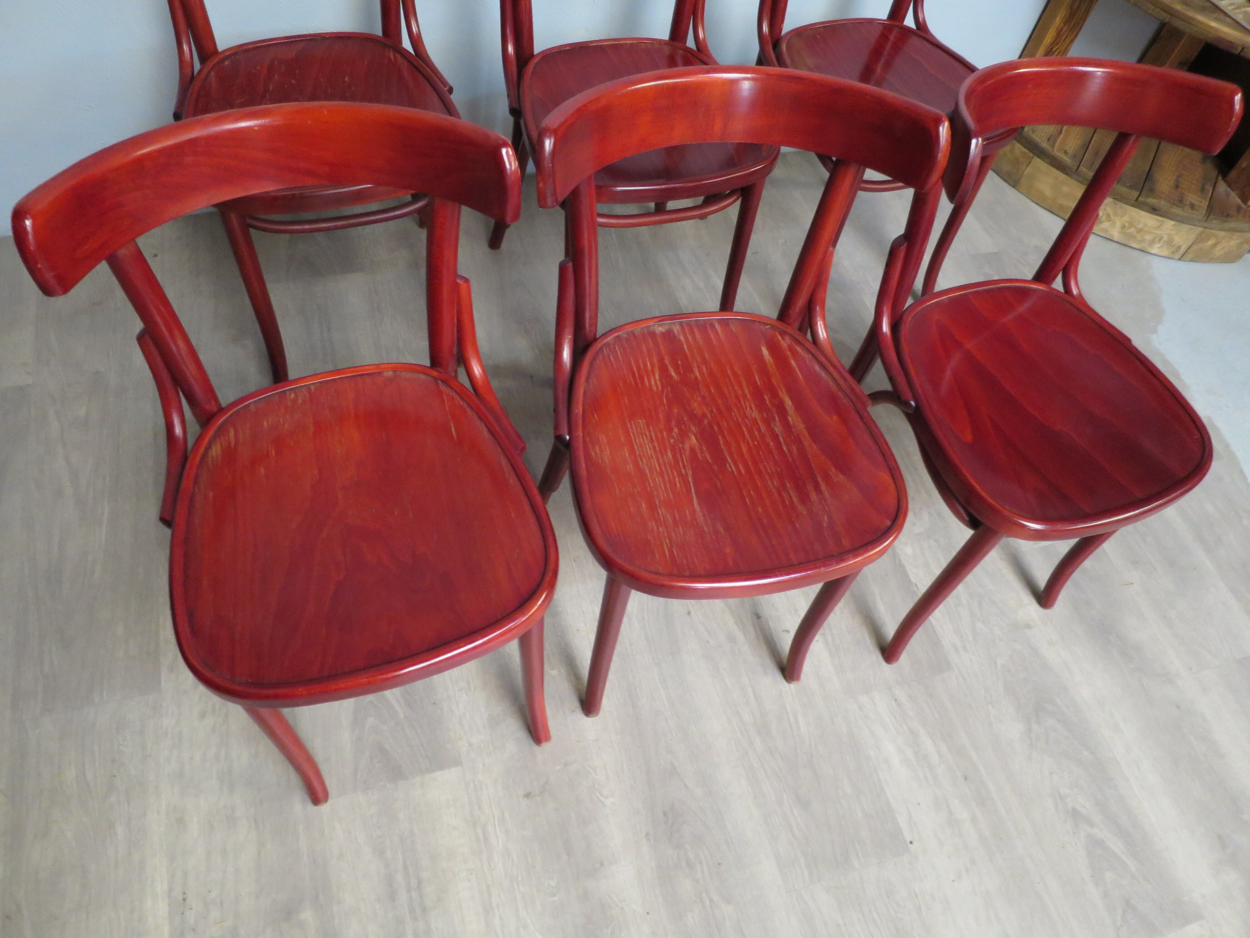 Set of 6 bistro chairs in curved wood