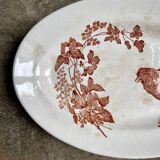 Longwy oval dish in white and brown iron earth