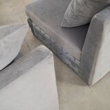 Silver velour corner sofa, Scandinavian design, 00s