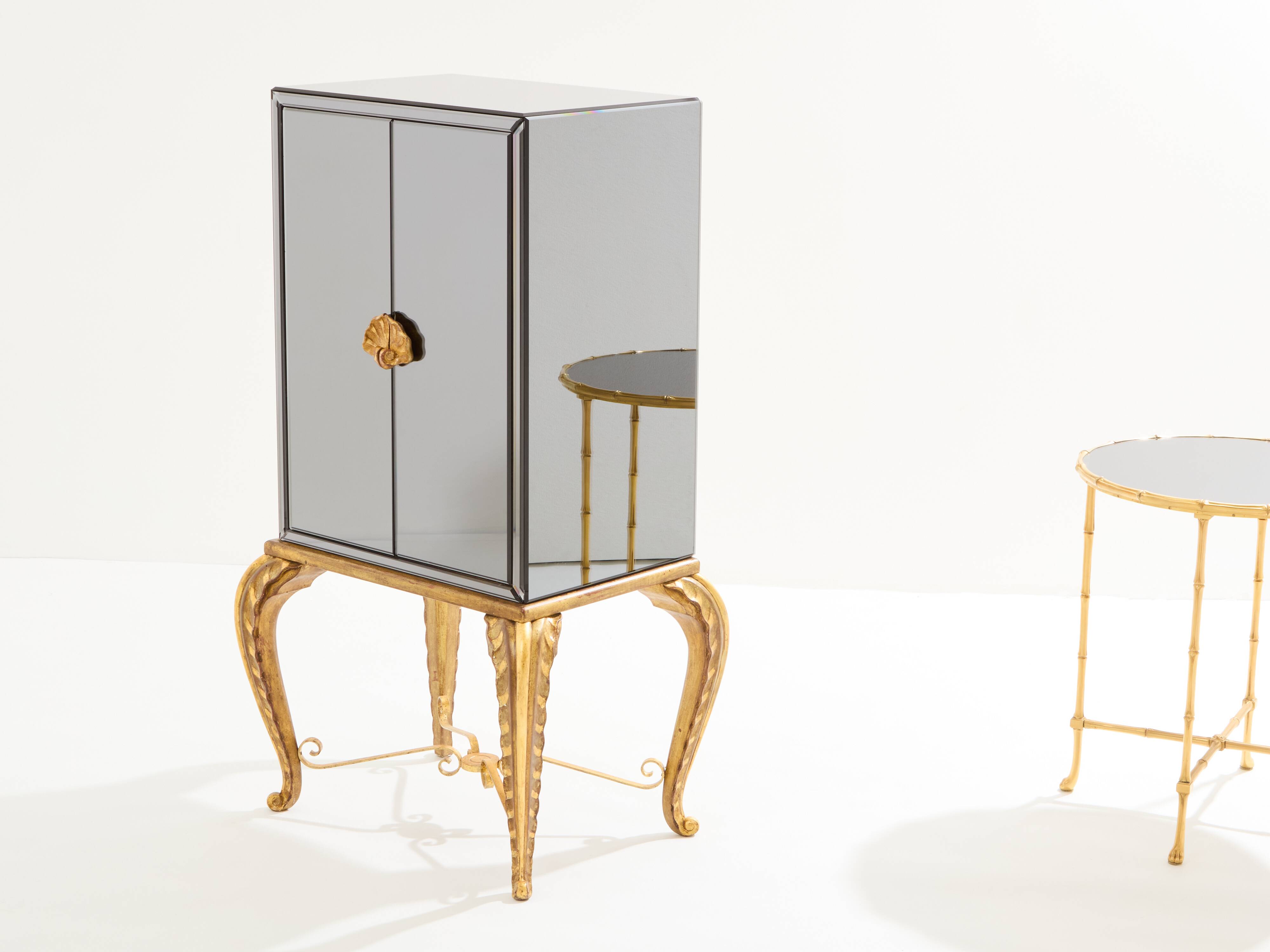 Maison Jansen bar cabinet in gilded wood and mirrors circa 1940