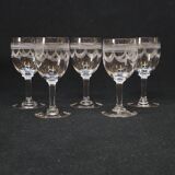 5 Anciens Verres A Vin / Porto En Cristal Gravé Baccarat ? 1900