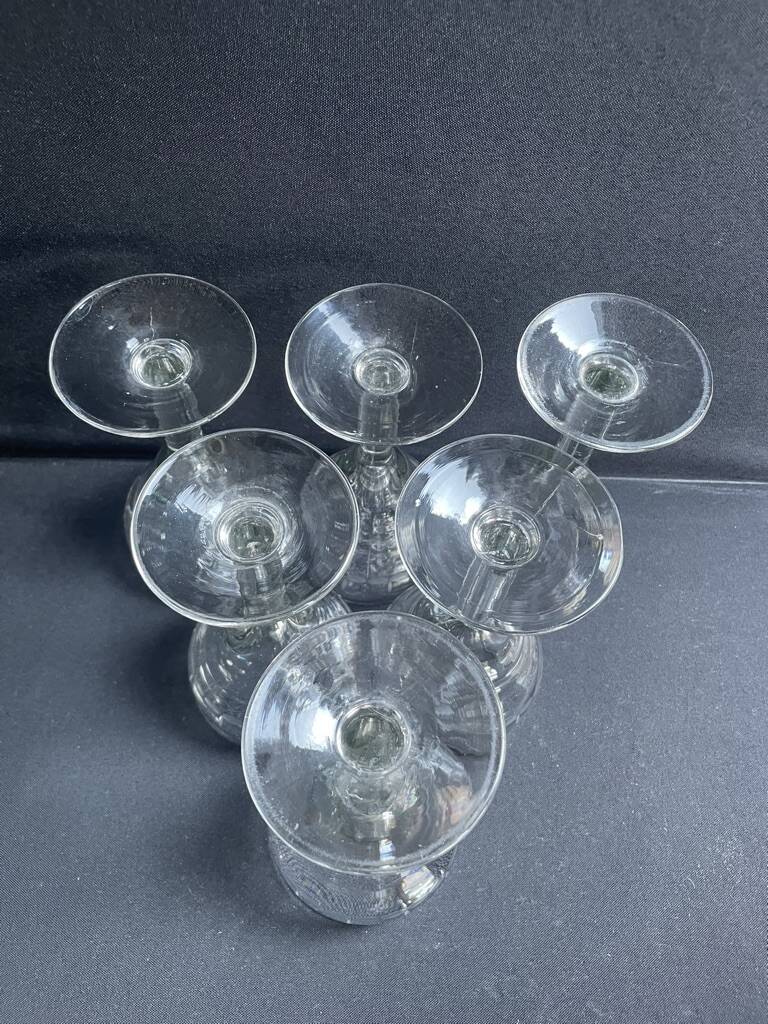 6 old blown and cut bistro glasses