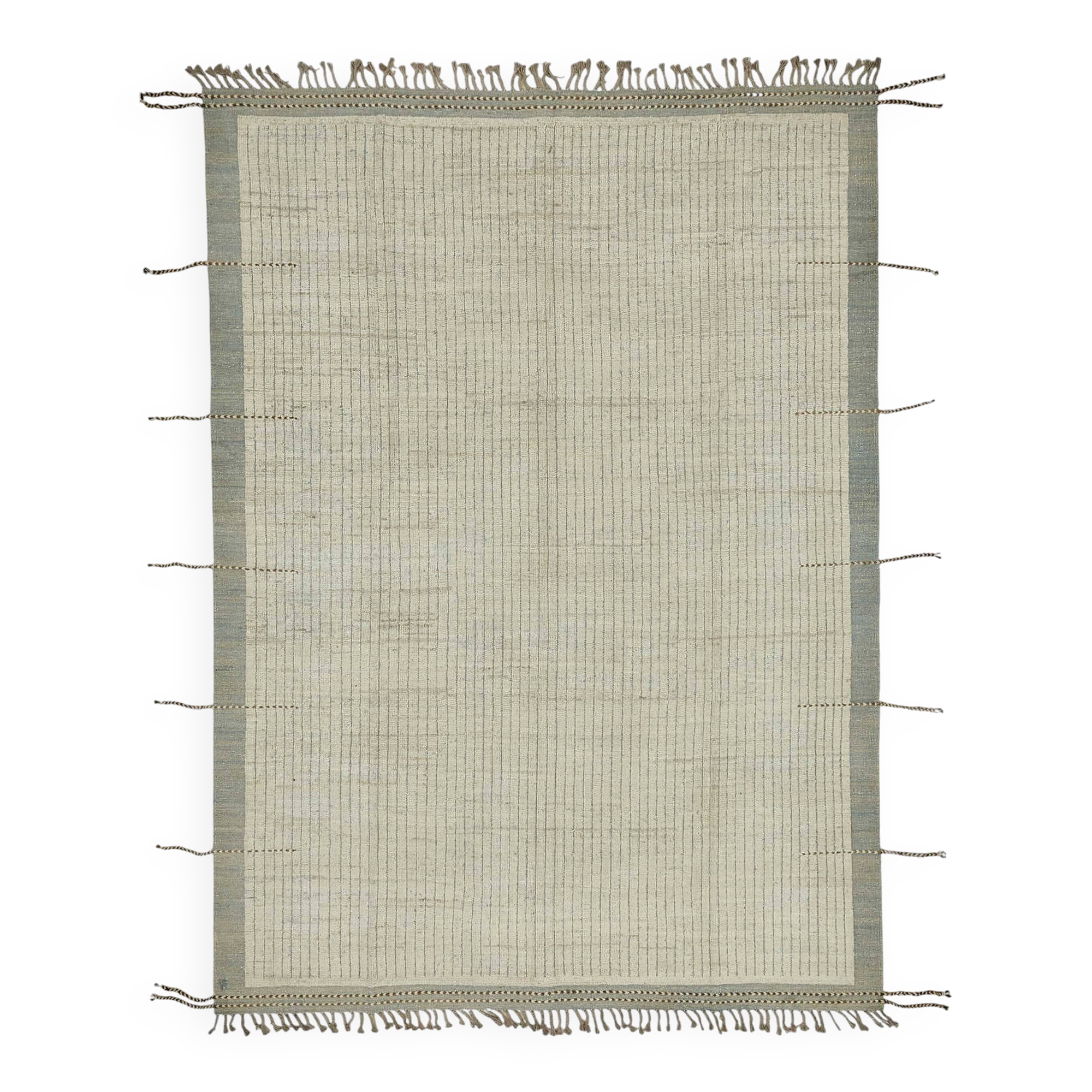 Tapis tribal unique noué à la main en laine beige 222 cm x 307 cm