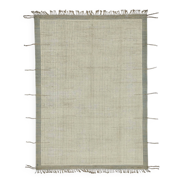 Tapis tribal unique noué à la main en laine beige 222 cm x 307 cm
