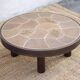 Coffee table signed Barrois, wood and stoneware table with plant decoration, France, interior decor.