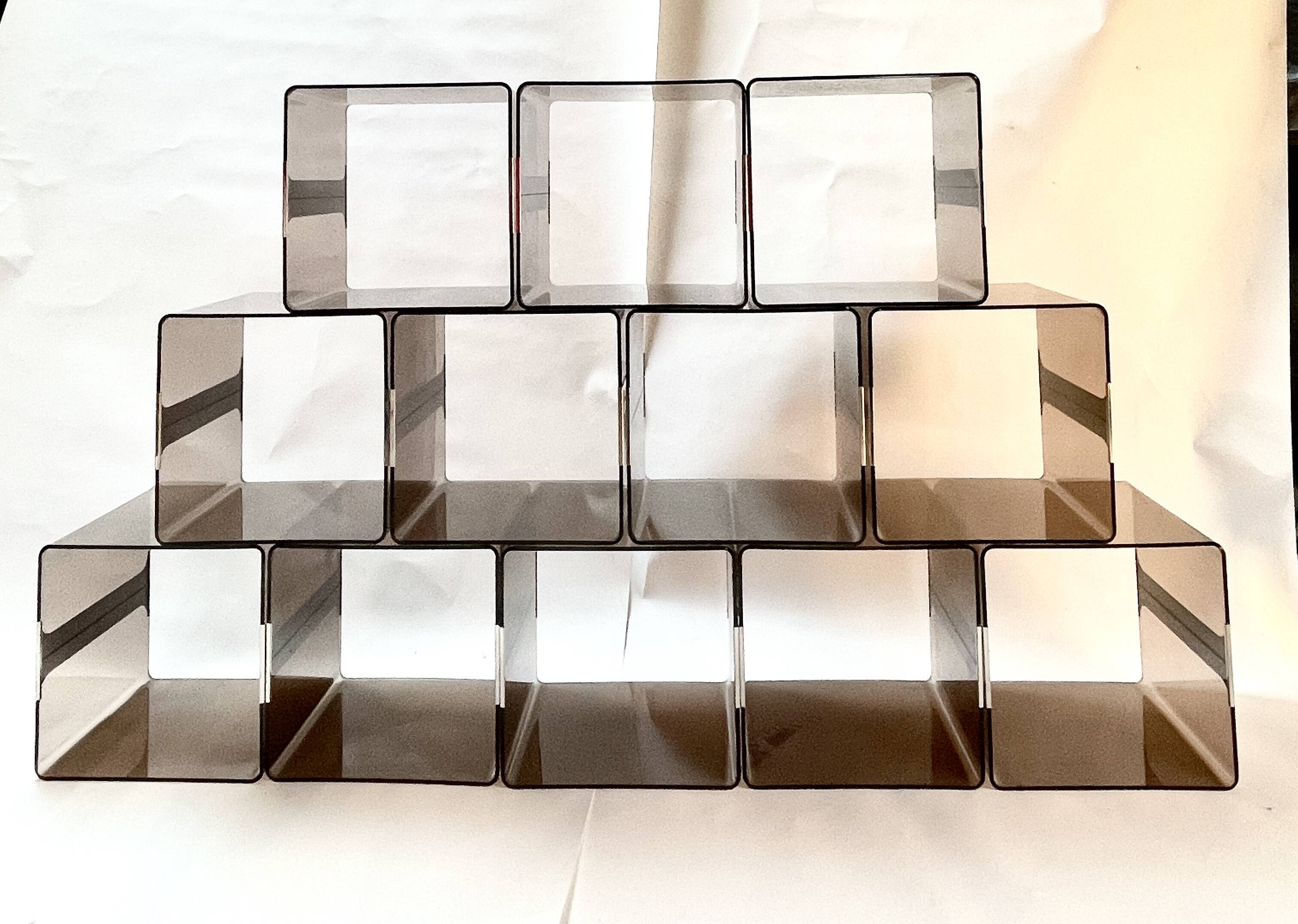 Set of 12 Michel Dumas lockers, smoked plexiglass and chrome insert.