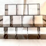 Set of 12 Michel Dumas lockers, smoked plexiglass and chrome insert.