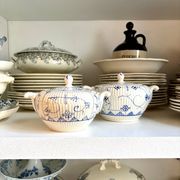 Sugar bowl, Sarreguemines earthenware jar in white and blue, "Copenhagen" pattern - early 20th century