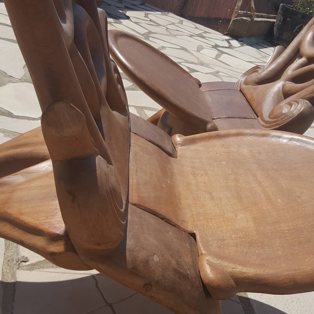 Pair of solid mahogany armchairs from Madagascar, circa 1950