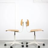 Vintage White & Wooden Swivel Office Chair, 70s