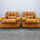 Pair of modern Italian armchairs from the mid-20th century, cognac leather, 1970.