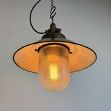 Green Enamel and Cast Iron Industrial Pendant Light, 1960s