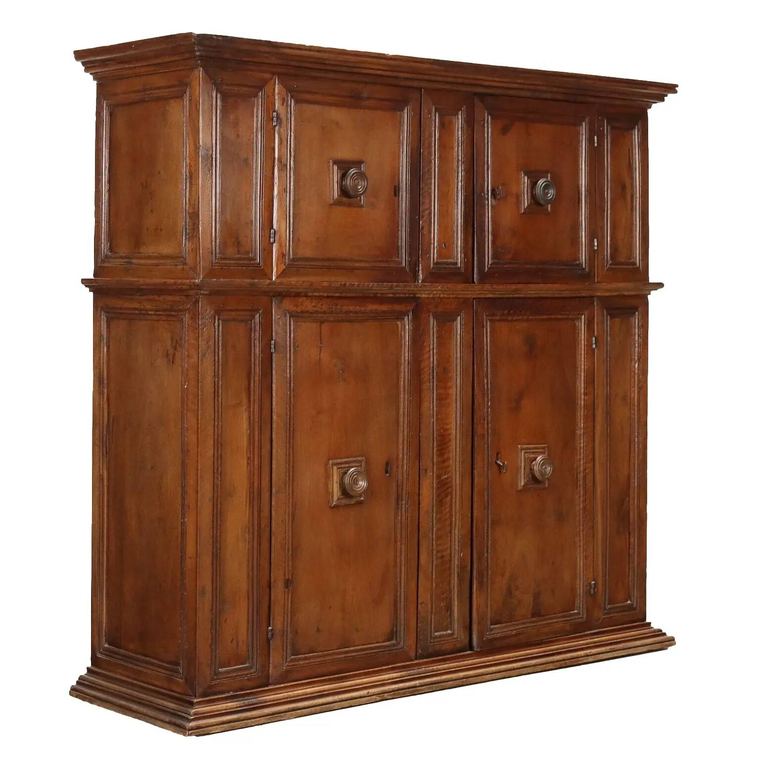 Antique double-bodied buffet, early 17th century, walnut doors.