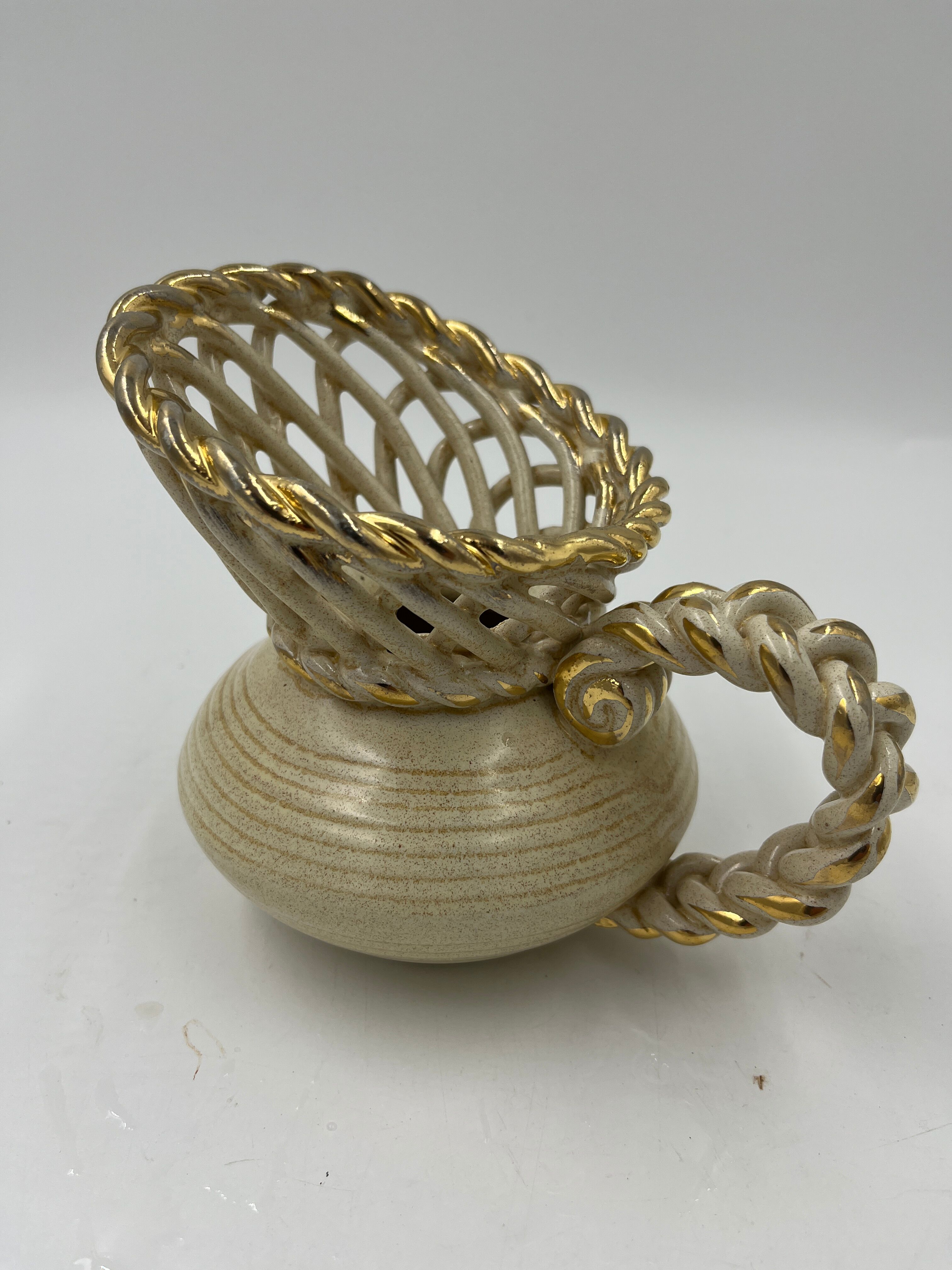 Beige vase in the shape of a jug, Art Deco, Thulin pottery.