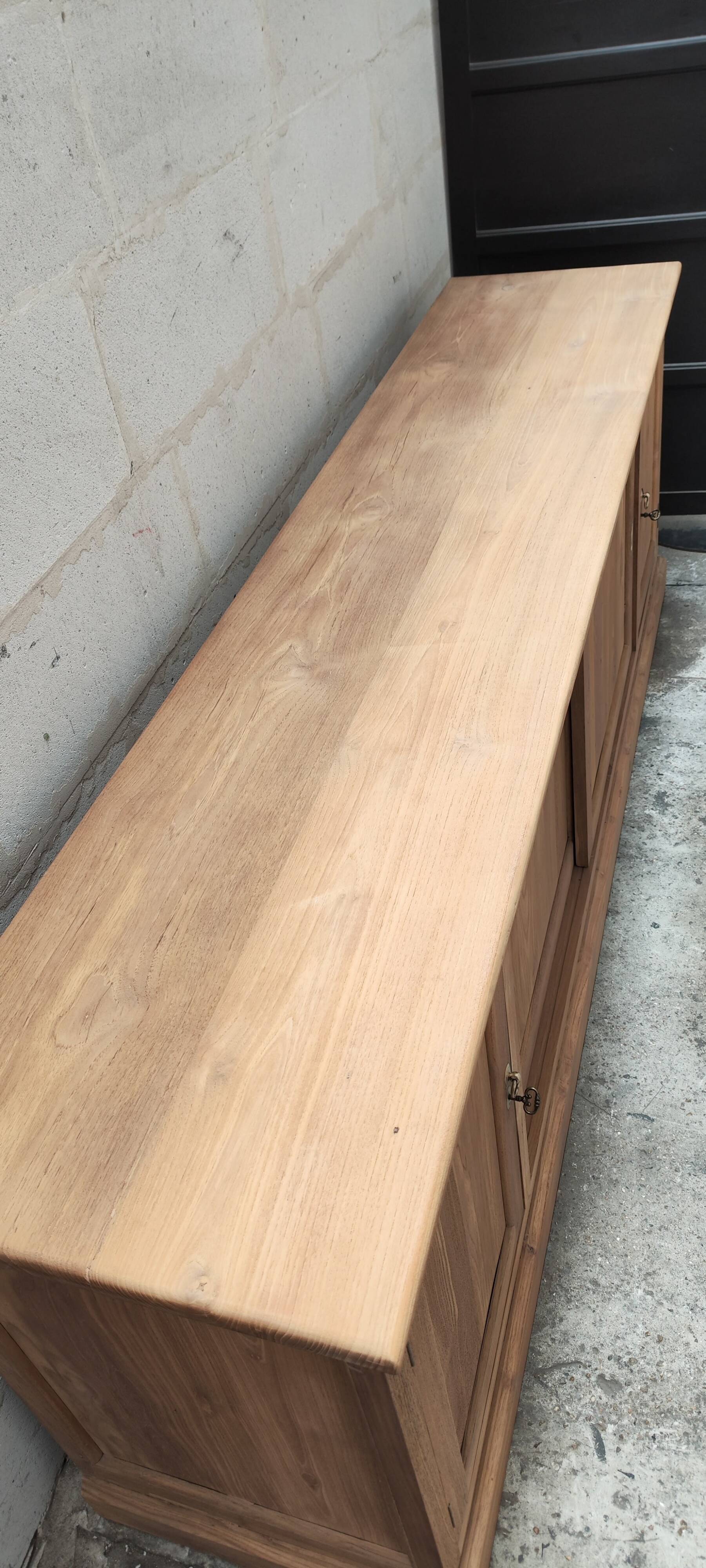 Large four-door row of industrial furniture in raw wood design