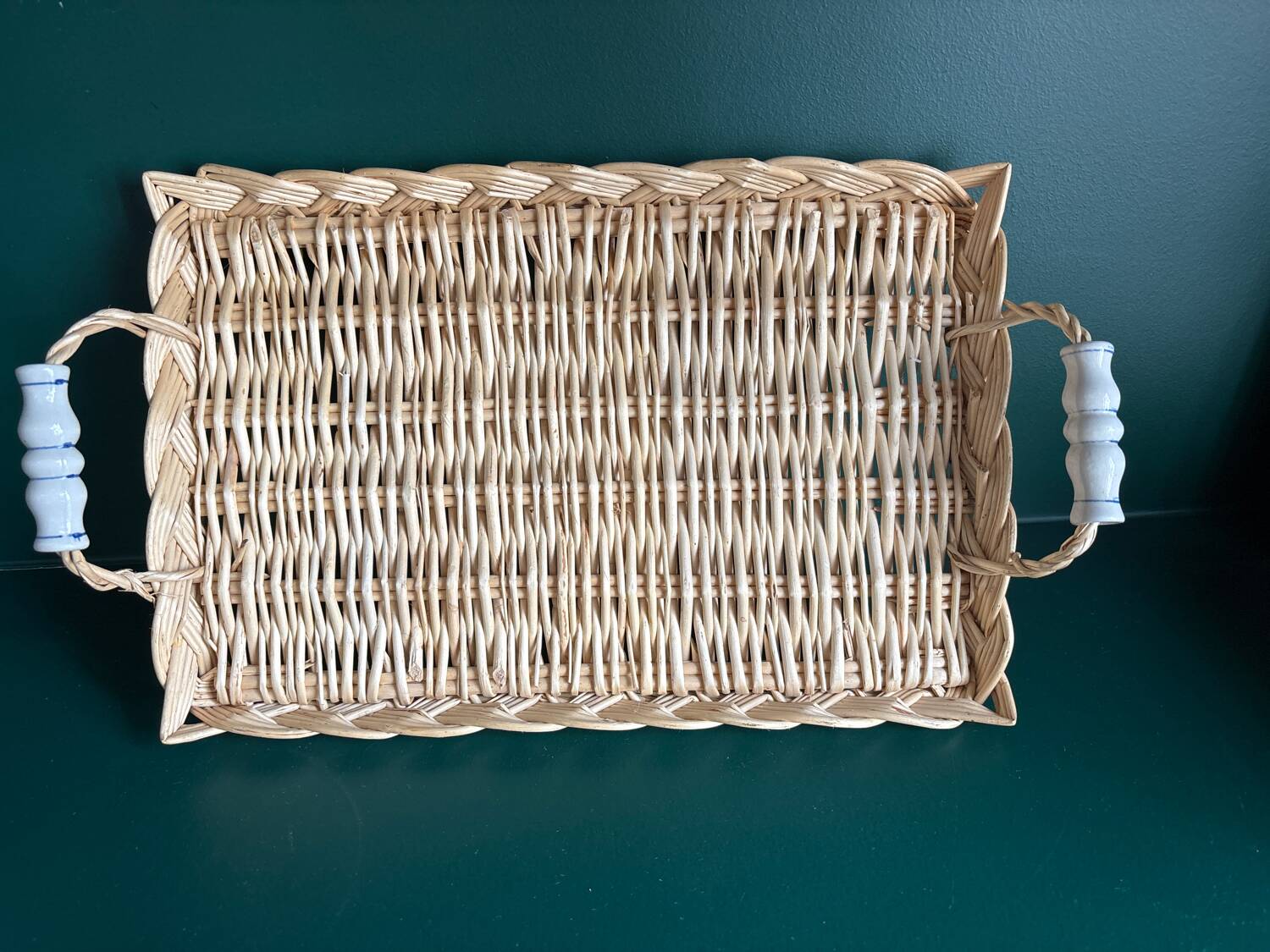 Wicker and ceramic dish