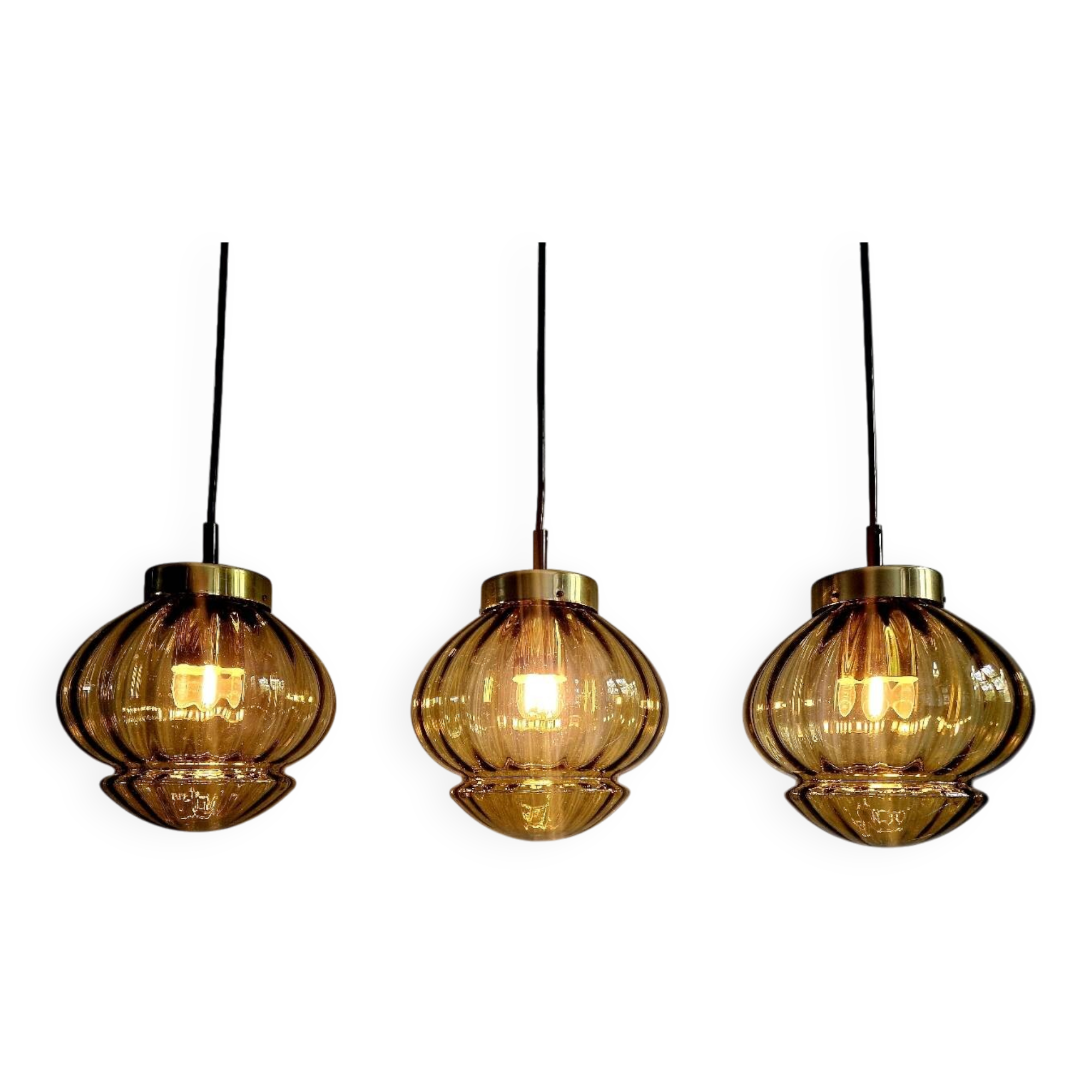 Set of 3 amber glass pendant lights, RAAK Amsterdam, 1970