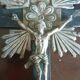 Ancient crucifix, silver-plated baptismal font from Naples, 19th century.