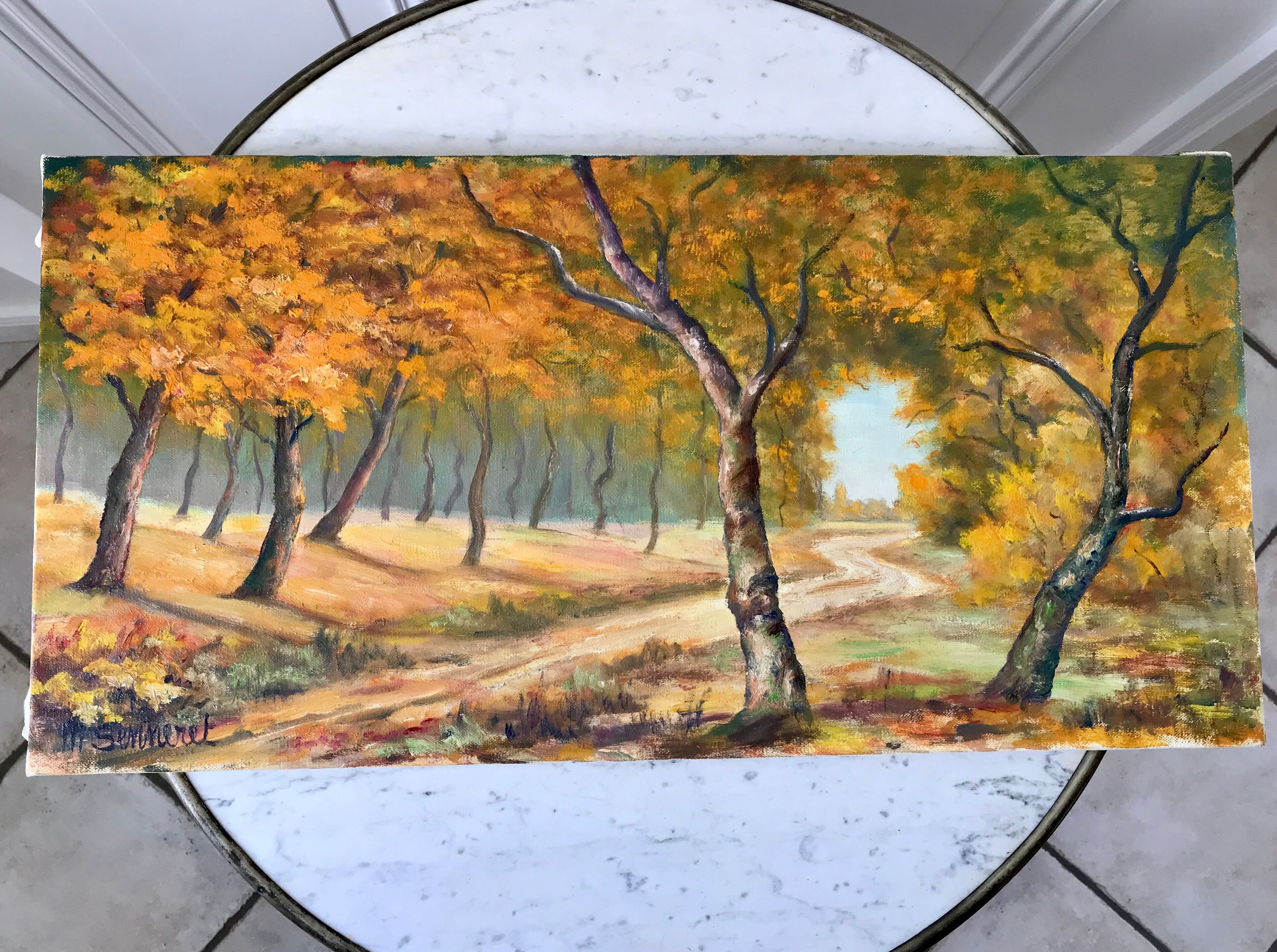 oil painting on canvas autumnal landscape signed "Senneret" vintage