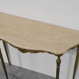 Copper Base and Travertine Top Louis XVI-Style Console Table, Italy