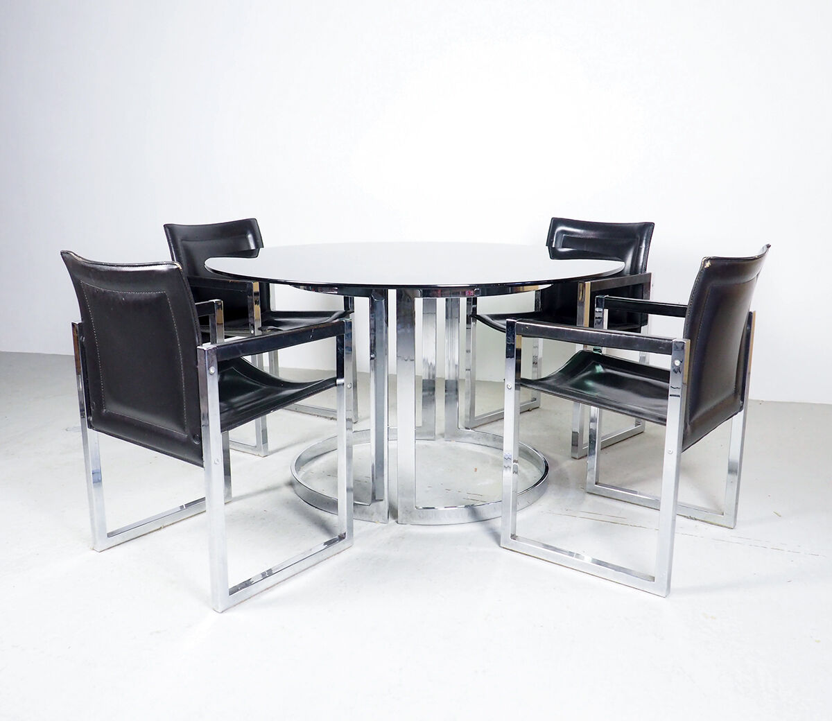 Milo Baughman chrome and smoked glass dinner table, 1970's