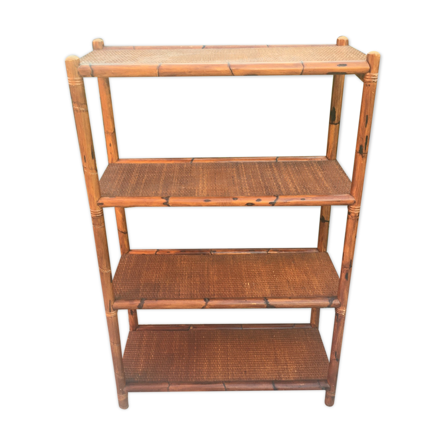 Vintage rattan and bamboo shelf