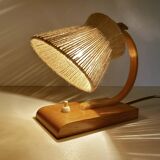 Lampe de table vintage en bois et sisal, années 1950